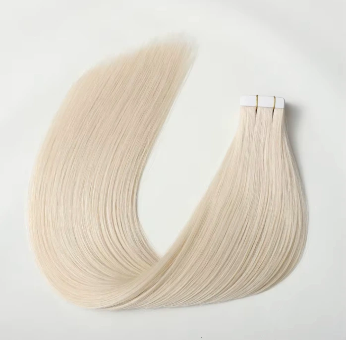 Hair Planet Luxury Tape In Extension, Color #60, Platinum Blonde.