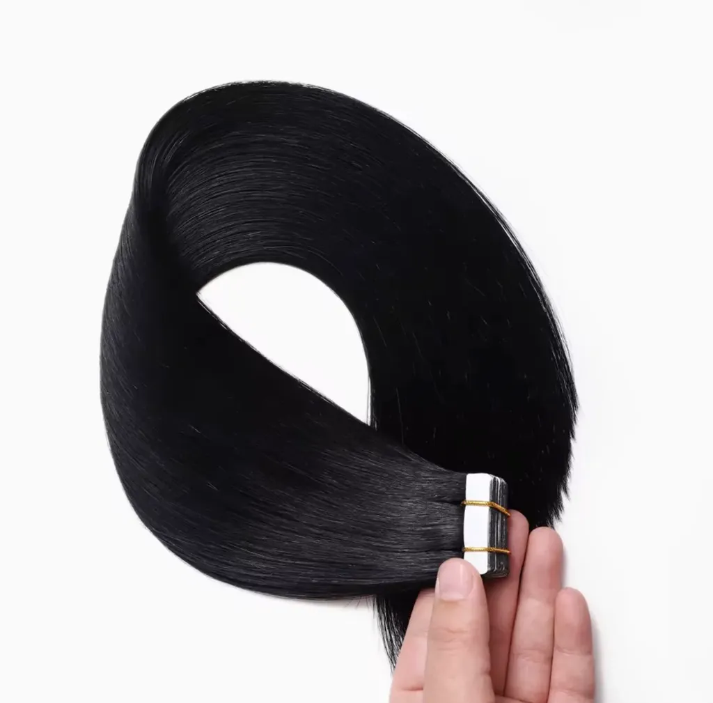 Hair Planet Luxury Tape In Extension, Color #1, Jett Black.